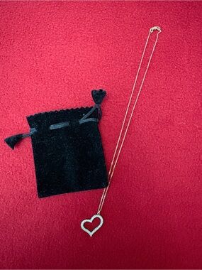 10K Italian Gold CZ Open Heart Pendant Necklace 18” Box Chain